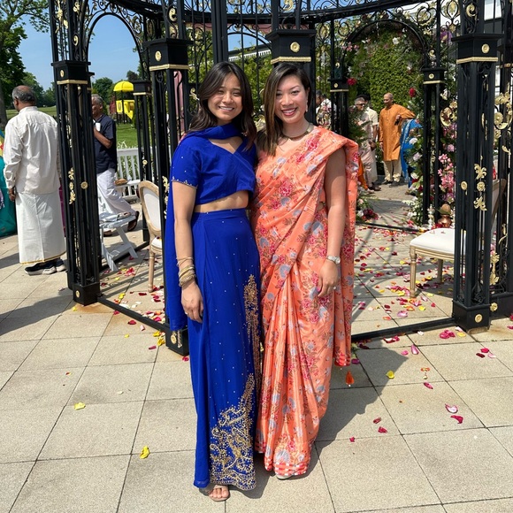 Floral Orange Print Saree - Picture 2 of 2